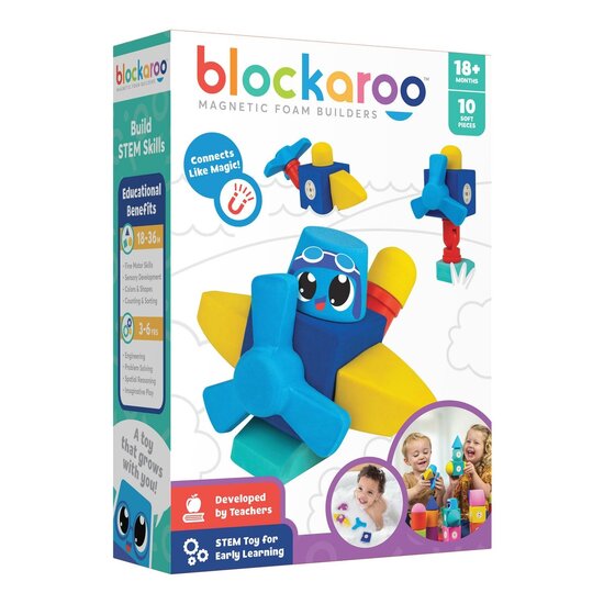 Blockaroo Magnetische Foam Blokken Vliegtuig Box, 10dlg.