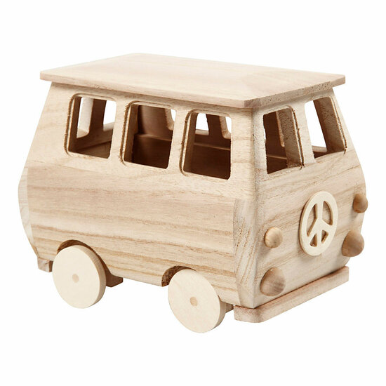 Houten Mini Bus, 17x10x13cm