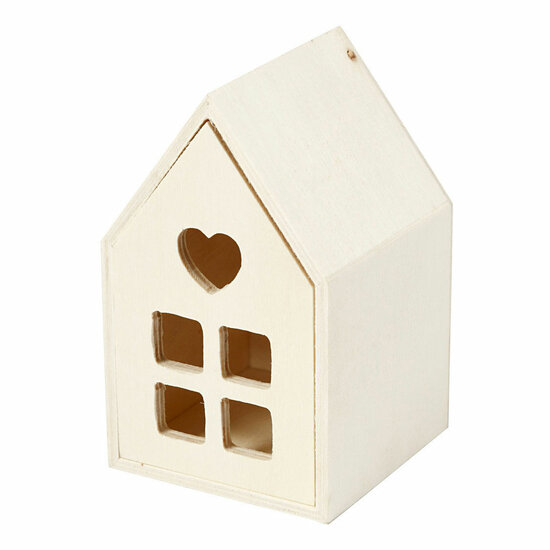 Houten Huis met Lade, 10,8cm