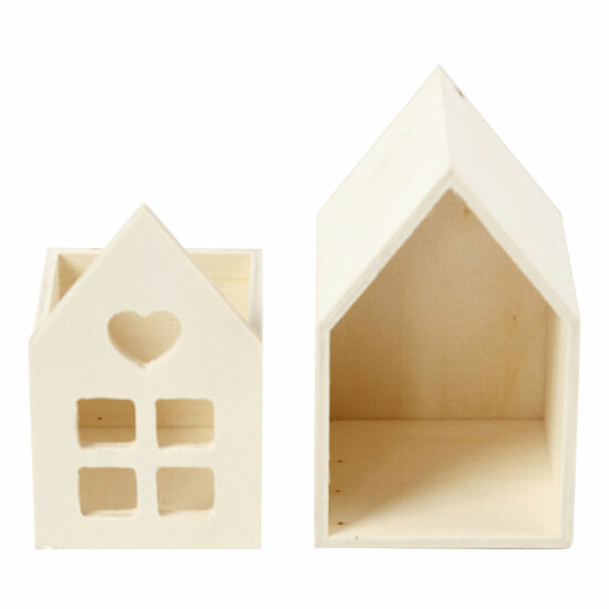 Houten Huis met Lade, 10,8cm