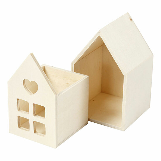 Houten Huis met Lade, 10,8cm