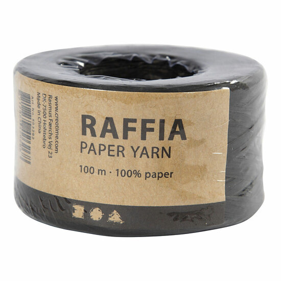 Papier Raffia Garen Zwart, 100m