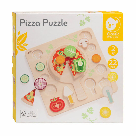 Classic World Houten Vormenpuzzel Pizza, 22st.