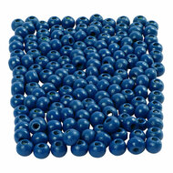 Houten Kralen Blauw, 150st.